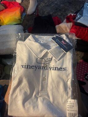 Vineyard Vines White Polo with Navy Logo Whale